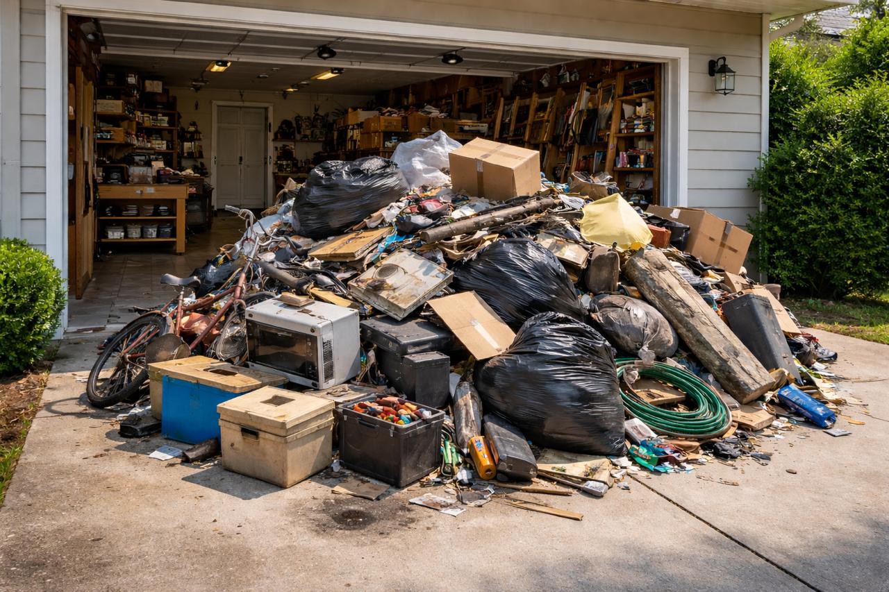 Residential garage cleanup for trailer rental service